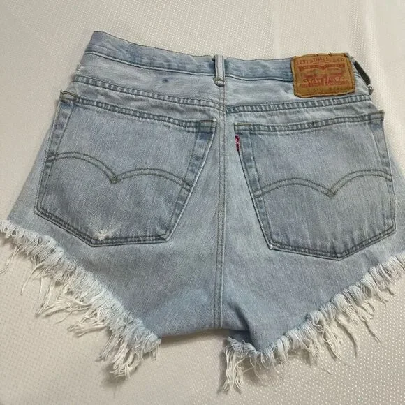 Levi’s Light Wash Destroyed Denim Shorts Size 28 See Measurements